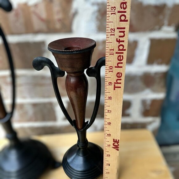 VTG Painted Yellow Brass Metal Candle Holders MCM Tripod 15" & 11.5" Set Of 2 - Picture 11 of 12